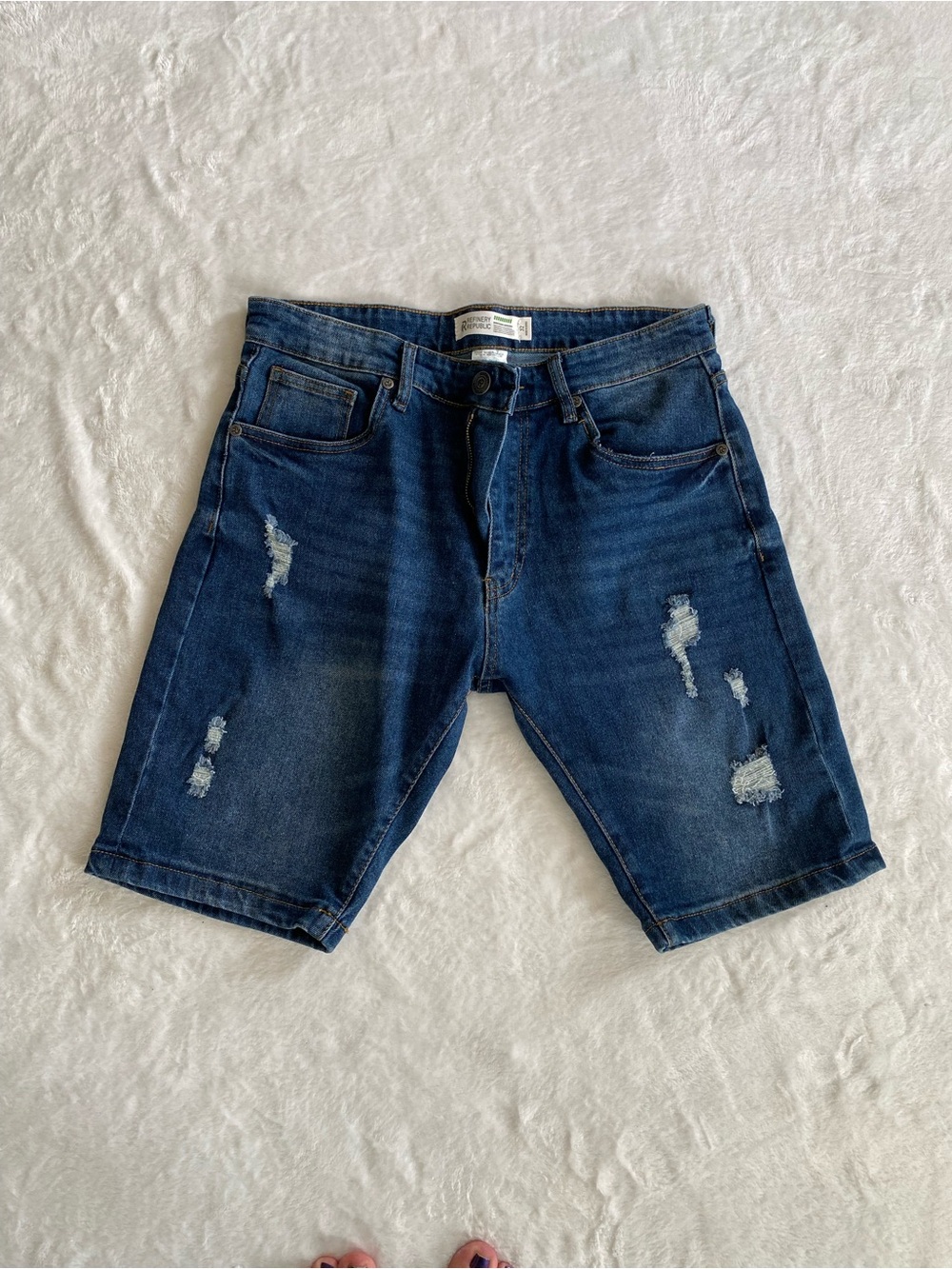 Dark Blue Distressed Men's Denim Shorts